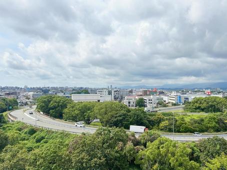 久留米インターと市街地 久留米インターと市街地 久留米インター,インターチェンジ,高速道路の写真素材