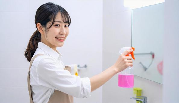 お風呂場を掃除する主婦の家事イメージ お風呂場を掃除する主婦の家事イメージの写真