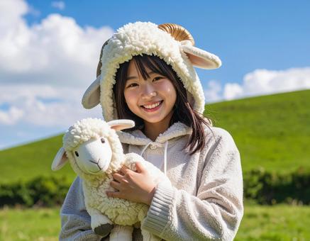 未年フォト・羊コスの羊子さん(牧場) 未年フォト・羊コスの羊子さん(牧場)の写真