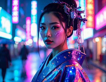 サイバーパンクな都市と芸者 サイバーパンクな都市と芸者の写真