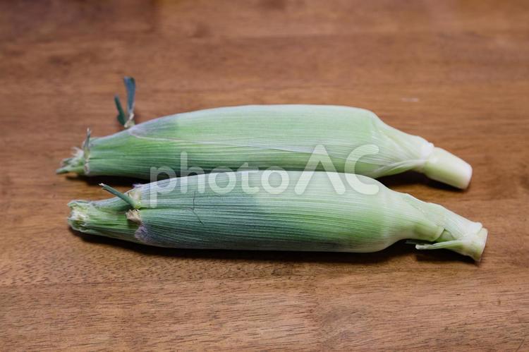 2本のトウモロコシ01 トウモロコシ,野菜,緑色の写真素材