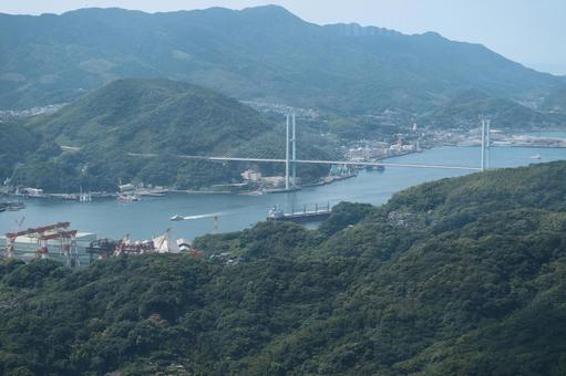 山と海と吊り橋の絶景 山,海,橋の写真素材