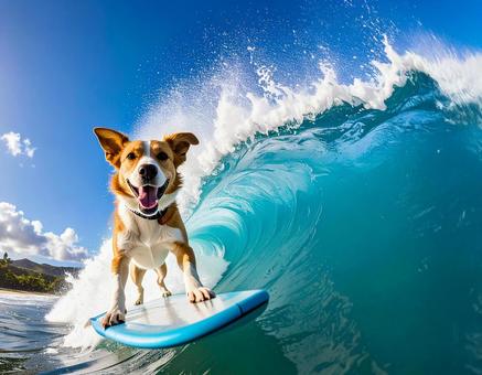 サーフボードに乗る犬 AI生成画像 サーフボードに乗る犬 AI生成画像の写真