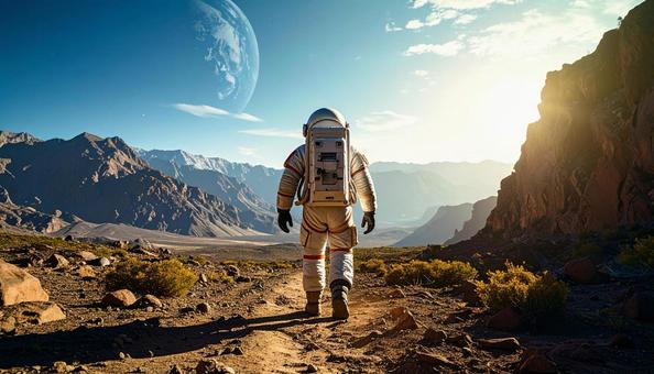 惑星を歩く宇宙飛行士 惑星を歩く宇宙飛行士の写真