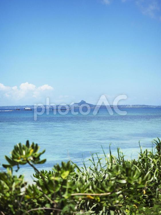 本部町から眺める伊江島（沖縄県本部町） 伊江島,離島,本部町の写真素材