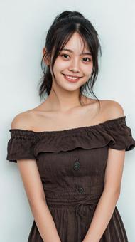 茶色のドレスを着た少女 茶色のドレスを着た少女の写真