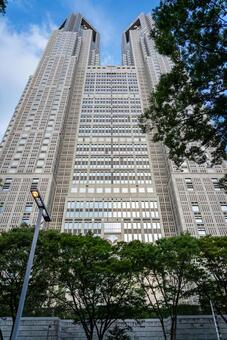 青空と東京都庁舎 東京都庁舎,都庁,新宿の写真素材