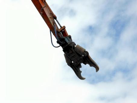 ビル解体工事現場の重機アーム先端部 重機,機械,工事の写真素材