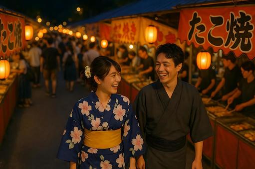 夏まつり 浴衣カップル1 夏まつり 浴衣カップル1の写真