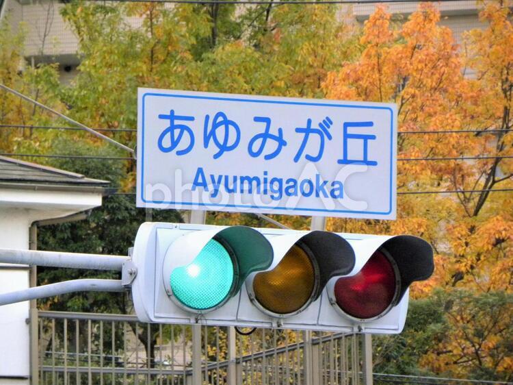 交差点　あゆみが丘 交差点,信号,横浜市の写真素材