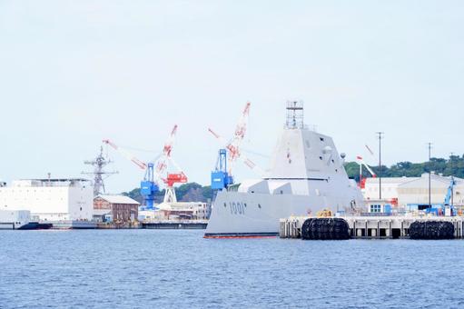 Zumwalt-class guided-missile destroyer at the pier, JPG Zumwalt-class guided-missile destroyer at the pier, JPG