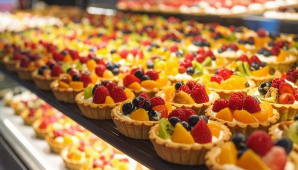 フルーツの彩りが弾けるタルト構図 フルーツの彩りが弾けるタルト構図の写真