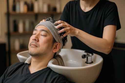 ヘッドスパを受ける男性 ヘッドスパを受ける男性の写真