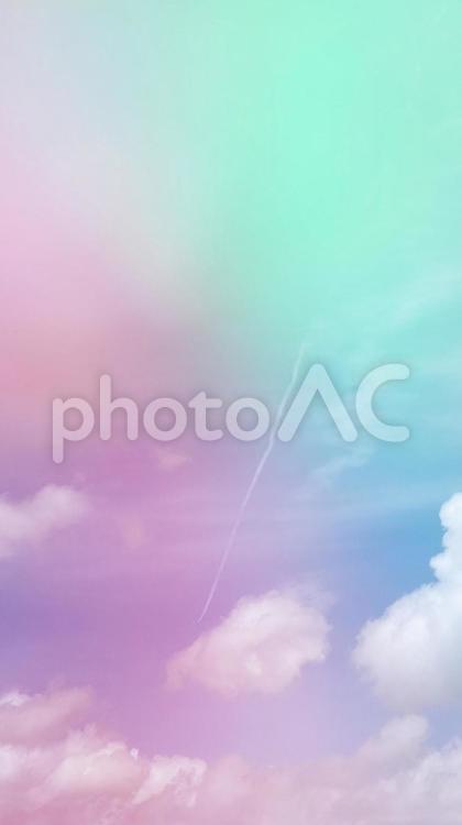 飛行機雲と加工した夕暮れグラデーション ロマンチック,夕空,ドラマチックの写真素材