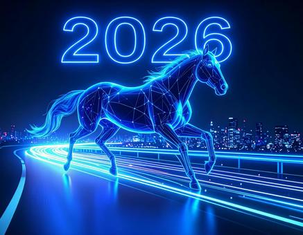 2026年サイバーネオン風な馬の年賀素材 2026年サイバーネオン風な馬の年賀素材の写真
