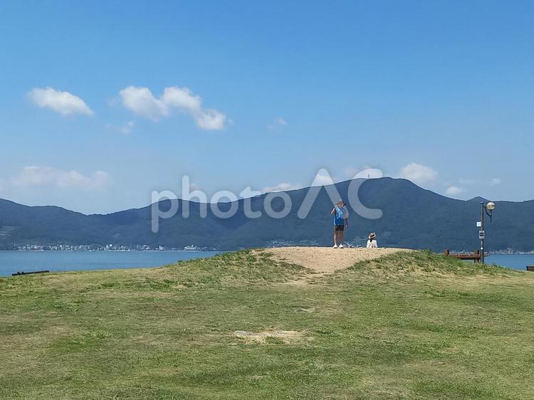 海と丘 海,丘,山の写真素材
