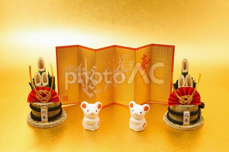 ねずみ年年賀状素材（年賀状素材・正月素材） 年賀状素材,子年,ねずみ年の写真素材