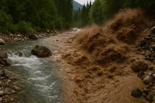 渓谷を襲う土石流 渓谷を襲う土石流の写真