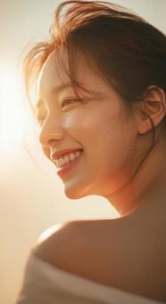 ピンク背景の美しいポートレートの写真