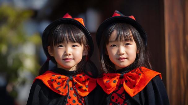 ハロウィンの仮装をした二人の女の子6 ハロウィンの仮装をした二人の女の子6の写真