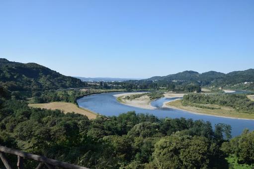 川 快晴,青い,空の写真素材
