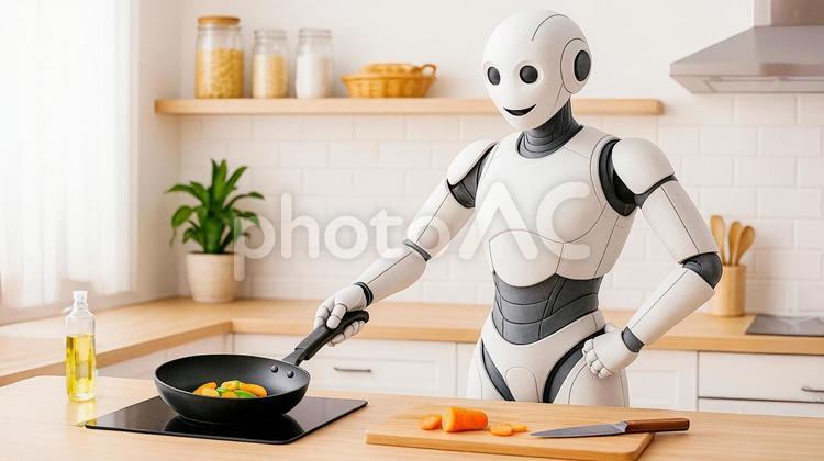 料理をする家事ロボットのイメージ ロボット,ヒューマノイド,料理の写真素材
