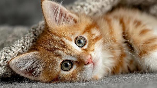 寝転がる茶トラの猫 寝転がる茶トラの猫の写真