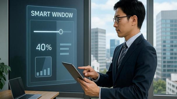 Smart window glass automatically adjusts transmittance, smart windows, light-adjustable glass, transmittance adjustment, JPG