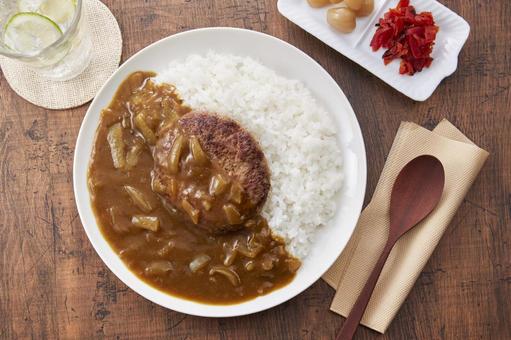 ハンバーグカレー ハンバーグカレー ハンバーグカレー,ハンバーグ,真俯瞰の写真素材
