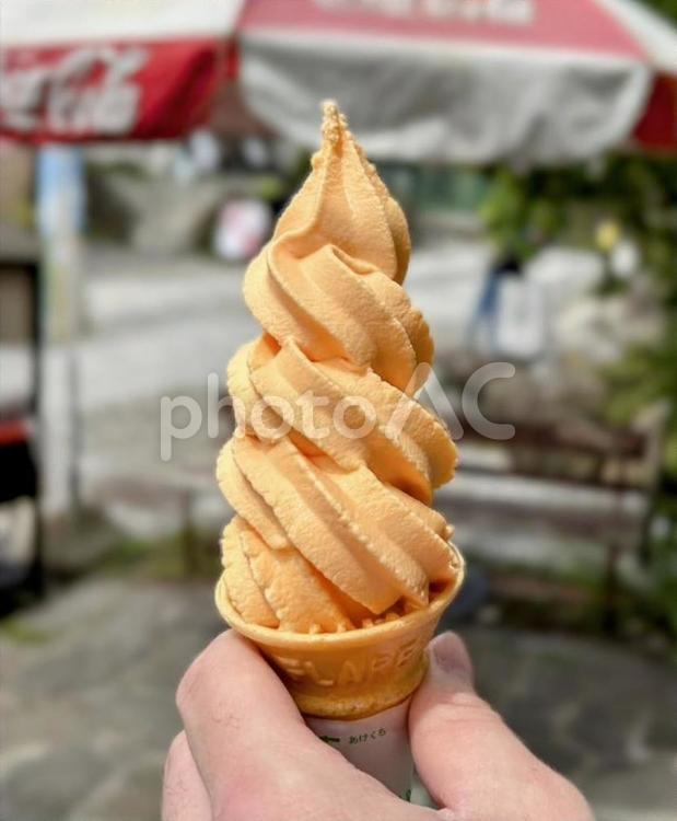 夕張メロンソフトクリーム 夕張メロン,ソフトクリーム,アイスの写真素材