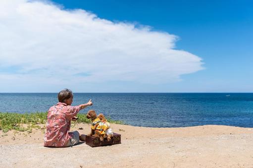 海と男性とトイプードル 海と男性とトイプードル トイプードル,トイプー,海の写真素材
