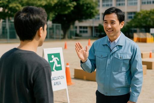 防災訓練で住民に声をかける職員 防災訓練で住民に声をかける職員の写真