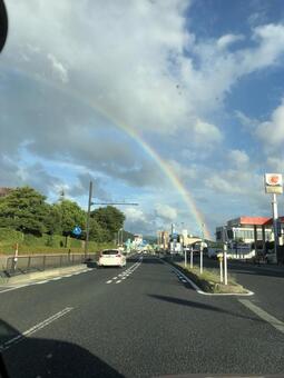 虹 道路,通り,虹の写真素材