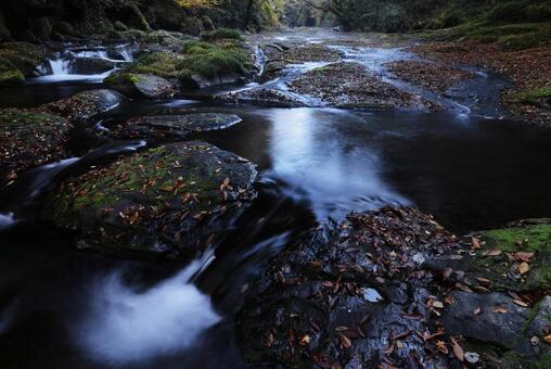 菊池渓谷 菊池渓谷,菊池川,光芒の写真素材