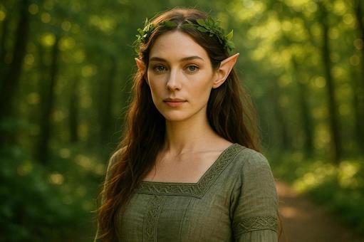 森の奥に佇む、美しいエルフの女性 森の奥に佇む、美しいエルフの女性の写真