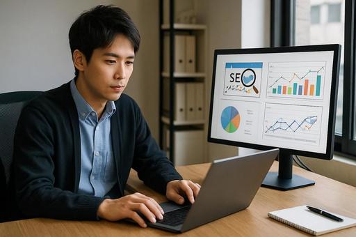 SEO分析を行う男性 SEO分析を行う男性の写真
