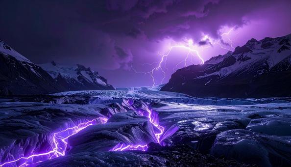 氷河に走る紫の雷脈 氷河に走る紫の雷脈の写真
