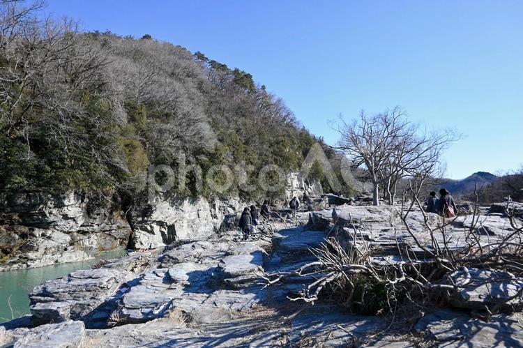 長瀞石畳から見た風景 長瀞,石畳,埼玉の写真素材
