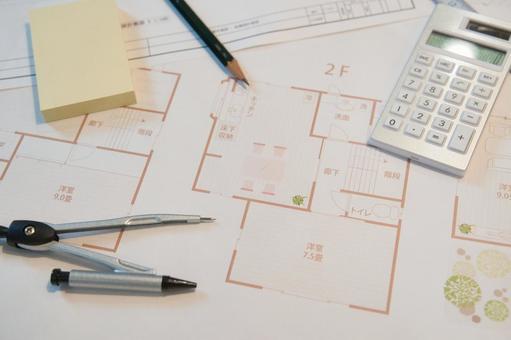 新築注文住宅の間取図を作成中の仕事風景 新築注文住宅の間取図を作成中の仕事風景 設計図,間取り図,計画の写真素材