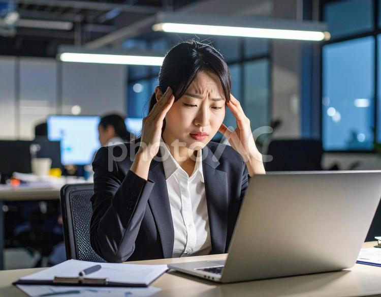 仕事のトラブルに頭を抱える女性社員 女性,ビジネス,悩みの写真素材
