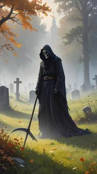 墓場の中の死神 ハロウィン 墓場の中の死神 ハロウィンの写真