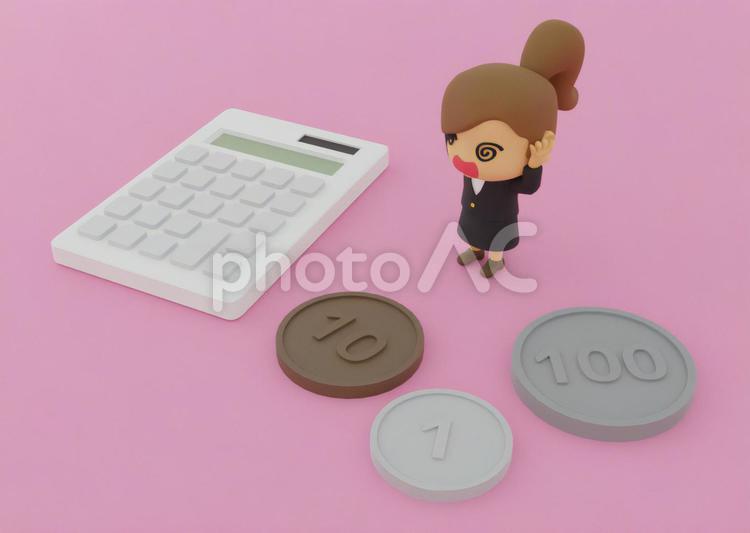 お金と電卓と悩むビジネスOL お金,マネー,疑問の写真素材