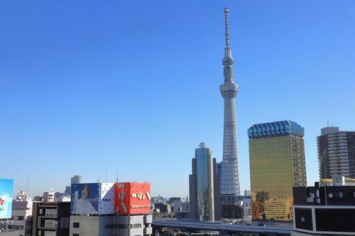 都会の風景スカイツリー 青空,東京都,風景の写真素材
