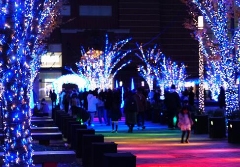 街角のイルミ② イルミネーション,虹のカーペット,レインボーの写真素材