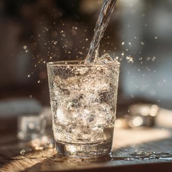 グラスに注がれる清涼感あふれる氷水 グラスに注がれる清涼感あふれる氷水の写真