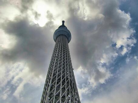 曇り日の東京スカイツリー-169 東京スカイツリー,曇り日,雲の写真素材