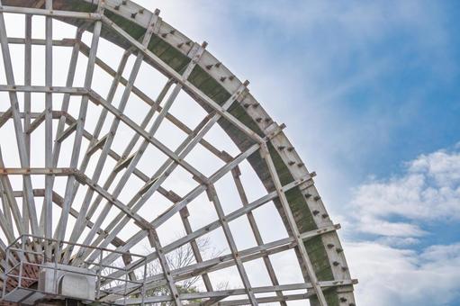Photo, waterwheel, wooden, blue sky, 
