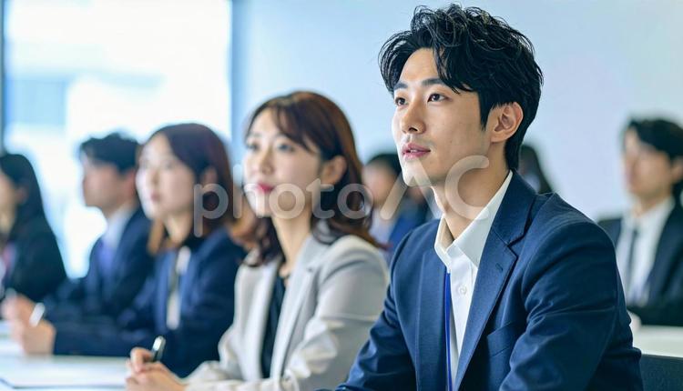 真剣な表情で学ぶビジネスマン セミナー,研修,勉強会の写真素材