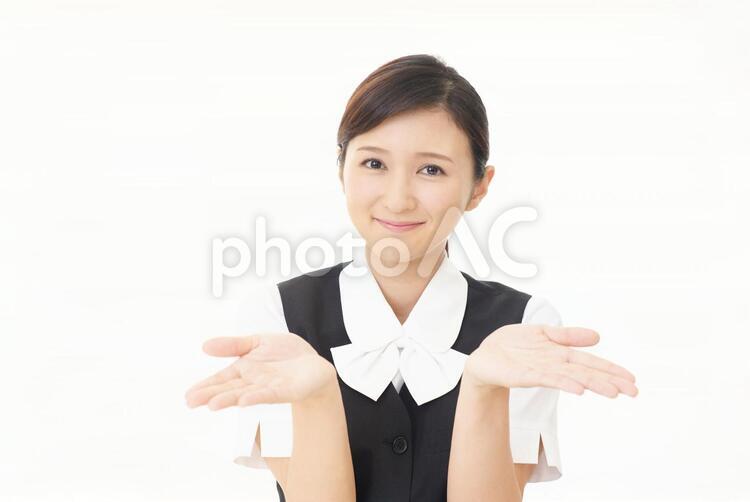 掌を見せる笑顔のビジネスウーマン 女性,ビジネスウーマン,女の写真素材