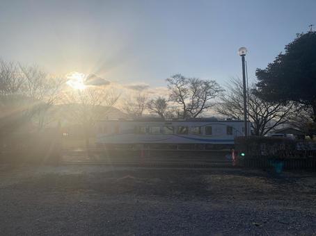 Photo, sunset, electric train, local line, 